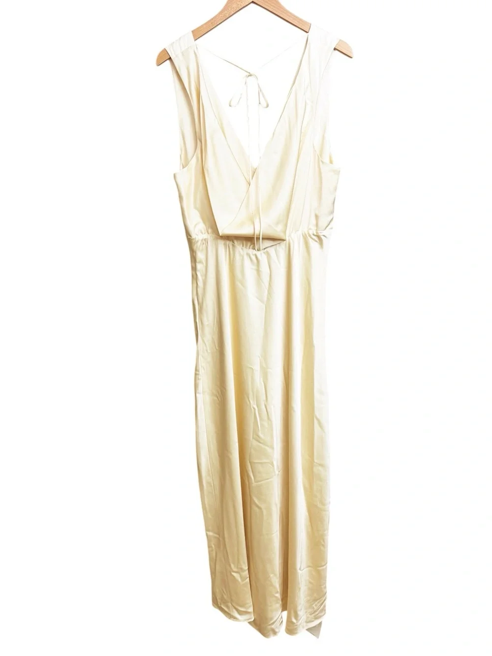 NWT Abercrombie & Fitch Plunge Cowl Back Satin Maxi Dress Yellow XL Tall